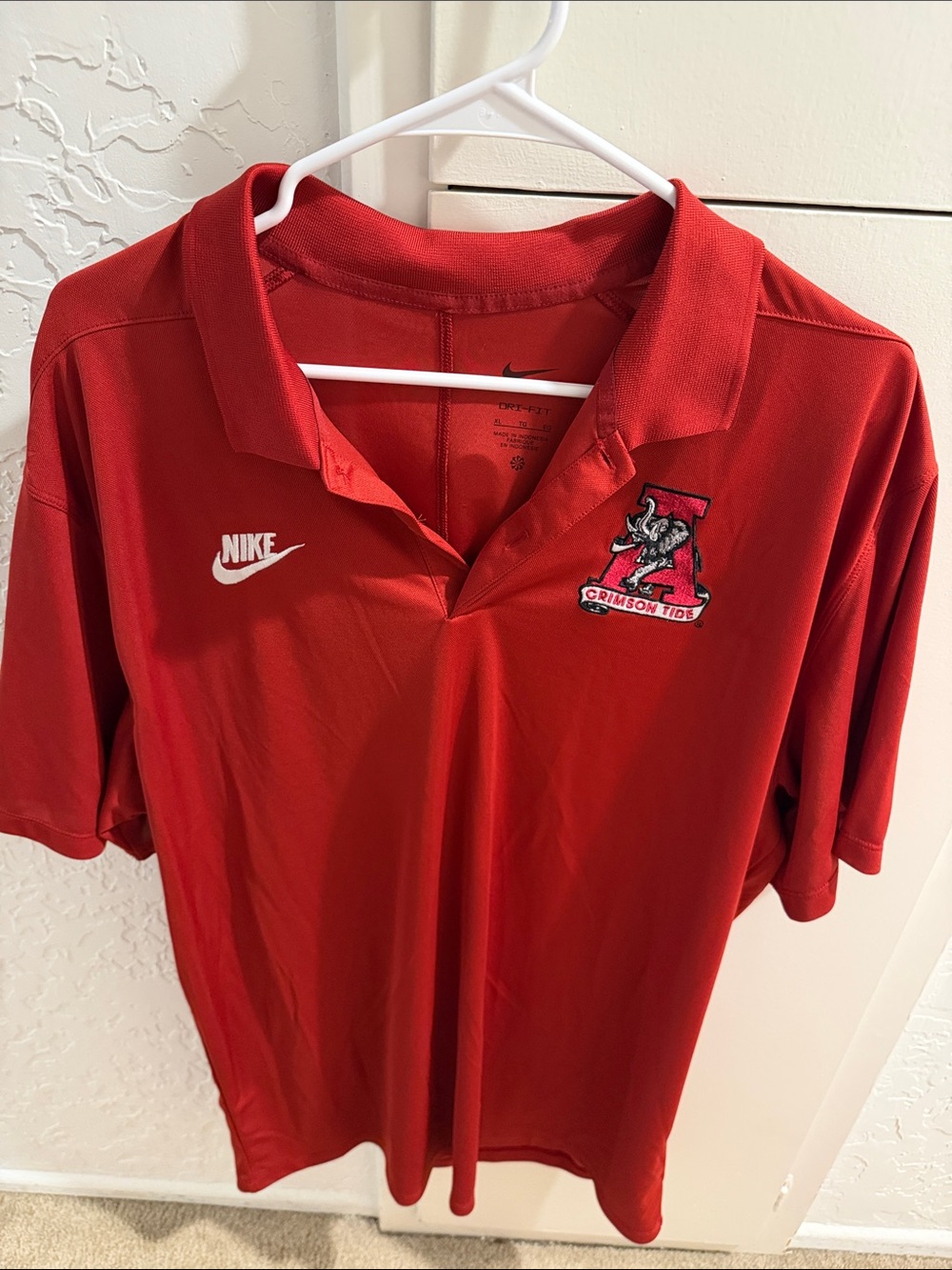 Nike Red Men’s Polo with White Swoosh and Team Patch